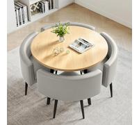 Juego de Comedor Redondo 5 Piezas con 4 sillas tapizadas, Mesa de Cocina Moderna MDF para Espacios pequeños, Negro y Blanco | Mesa Comedor con sillas 4 (90cm)
