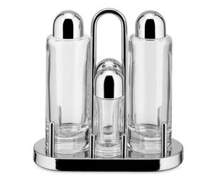 Juego de condimentos 5070, 19 cm, acero inoxidable y vidrio, Alessi