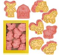 Juego de cortadores de galletas de granja, 8 cortadores de galletas con sellos de émbolo, bonitos cortadores de galletas para bricolaje, aperitivos, queso y hornear