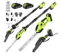 Juego de cortasetos y motosierra inalámbricos, 2 baterías recargables de 4.0 Ah, color verde