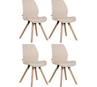 Juego de cuatro sillas de comedor, también aptas para recibir visitas, con un cómodo asiento. Color: crema. Material: cuero sintético
