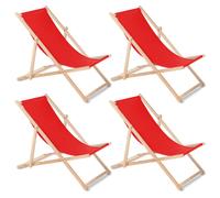 Juego de cuatro tumbonas para playa, jardín y sol en madera de haya roja
