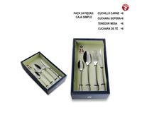Juego de Cubiertos 24 Piezas Acero Inoxidable 18/0 Color Plata Mr.Spoon Serie Liso - Set Cubiertos Completo con Cuchillo, Tenedor, Cuchara y Cucharilla, Apto Lavavajillas, Cubiertos Económicos para Ho