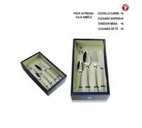 Juego de Cubiertos 24 Piezas Acero Inoxidable 18/0 Color Plata Mr.Spoon Serie Raya - Set Cubiertos Completo con Cuchillo, Tenedor, Cuchara y Cucharilla, Apto Lavavajillas, Cubiertos Económicos para Ho