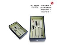 Juego de Cubiertos 24 Piezas Acero Inoxidable 18/0 Color Plata Mr.Spoon Serie Raya - Set Cubiertos Completo con Cuchillo, Tenedor, Cuchara y Cucharilla, Apto Lavavajillas, Cubiertos Económicos para Ho