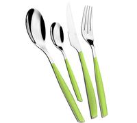 Juego de cubiertos BUGATTI, Glamour, de 24 piezas en acero inoxidable 18/10 y mango MANZANA VERDE. Juego de cubiertos para 6 personas compuesto por 6 cucharas, 6 tenedores, 6 cuchillos y 6 cucharas de café