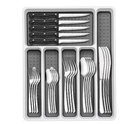 Juego de cubiertos de 49 piezas con organizador, cubiertos de acero inoxidable resistentes para 8, juegos de cubiertos con cuchillos de carne, inoxidables, pulidos con espejo, aptos para lavavajillas