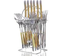 Juego de cubiertos de acero inoxidable de 24 piezas con soporte