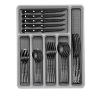 Juego de cubiertos negros de 49 piezas con organizador, cubiertos negros de acero inoxidable de grado alimenticio para 8, juegos de cubiertos con cuchillos de carne, a prueba de óxido, pulido de
