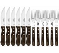 Juego de cubiertos para carne Tramontina JUMBO, 12 piezas, incluye cuchillos para carne, tenedores para carne, cuchillos y tenedores, acero inoxidable/madera, modelo 29899-239