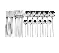 Juego de cubiertos plata, juego vajilla 24 piezas, acero inoxidable con cuchillo, tenedor, cuchara, cocina, al por mayor, negras