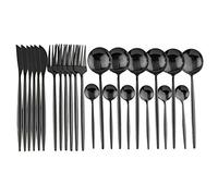 Juego de cubiertos plata, juego vajilla 24 piezas, acero inoxidable con cuchillo, tenedor, cuchara, cocina, al por mayor, negras