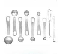 Juego de cucharas medidoras de acero inoxidable con pinza para hornear, 9 piezas métricas y para utensilios de cocina imperial con varilla agitadora para ingredientes secos y líquidos (9+)
