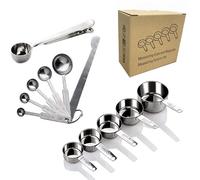 Juego de cucharas medidoras de acero inoxidable de 12 piezas con pinzas, medidor para ingredientes secos y líquidos - Tazas de medida en gramos