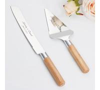 Juego de Cuchillo y Servidor para Pastel de Boda - Conjunto de Corte de Acero Inoxidable, Oro Plata Cortador y Servidor para Navidad, Cumpleaños, Fiesta (Roble Plateado)