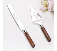Juego de Cuchillo y Servidor para Pastel de Boda, Conjunto de Corte de Pastel de Acero Inoxidable, Oro Plata Cortador de Pastel Servidor de Pasteles para Navidad, Cumpleaños, Fiesta (Nogal Plateado)