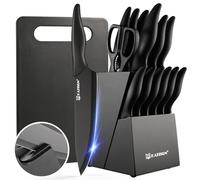 Juego de cuchillos, 16 piezas de cuchillos de cocina de acero japonés con bloque, afilador incorporado, juego de cuchillos en bloque para picar, rebanar y cortar, aptos para lavavajillas