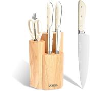 Juego de cuchillos de 7 piezas con bloque, set de cuchillos de cocina profesionales de acero inoxidable de alta calidad, incluye cuchillo de chef de acero completo, cuchillo Santoku, cuchillo para pan