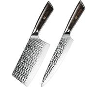 Juego de cuchillos de chef Cleaver, acero inoxidable forjado 5Cr15, cuchillo de cocina multiusos, juego de cuchillos de chef para cocinar. (Color: Juego de 2 cuchillos)