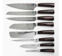 Juego de cuchillos de cocina, 8 piezas, acero inoxidable con mango de Pakkawood, diseño Damasco. Set de cuchillos profesionales que incluye cuchillo de chef, cuchillo Santoku, cuchillo para pan y otro