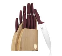 Juego de cuchillos de cocina Berlinger Haus de 10 piezas con soporte de bambú, acero inoxidable, mango ergonómico, color burdeos, que incluye cuchillo de chef, cuchillo para pan, cuchillo Santoku, cuc