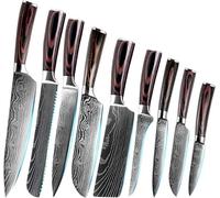 Juego de cuchillos de cocina con diseño damasco, incluye cuchillo de chef, fabricados en acero al carbono de alta calidad. Juego de cuchillos para cocinar, cortar y preparar alimentos (Color: 9 piezas