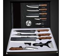 Juego de cuchillos de cocina de 6 piezas con caja de regalo. Acero inoxidable de alto carbono forjado. Juego de cuchillos de cocina para chef, para cortar, pelar, rebanar, etc. (Color: juego de 6 cuch