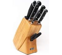 Juego de cuchillos de cocina de 7 piezas: acero inoxidable NITRUM forjado, incluye pelador, cuchillo de chef, cuchillo para pan, cuchillo para jamón, tijeras y afilador. Serie clásica
