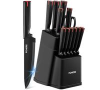 Juego de Cuchillos de Cocina FOHERE 13 Piezas Cuchillos de Cocina Acero Inoxidable con Bloque Afilador Integrado Bloque de Cuchillos Profesional con Soportes para Cuchillos, Negro
