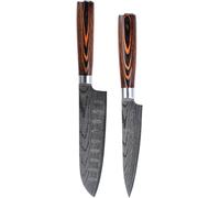 Juego de cuchillos de cocina, imitación japonesa con diseño Damasco, con funda. Acero de alto carbono, ideal para carne, pescado, frutas y cocina en general. Accesorios para cocinar