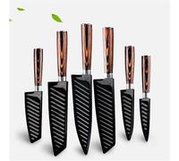 Juego de cuchillos de cocina, imitación japonesa con diseño Damasco, con funda. Acero de alto carbono, ideal para carne, pescado, frutas y cocina en general. Accesorios para cocinar
