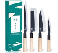 Juego de cuchillos de cocina japonés de 4 piezas, juego de cuchillos para sushi, incluye cuchillos Nakiri, Yanagiba, Deba y un cuchillo multiusos. Ideal para cortar pescado y filetear. Fabricado con a
