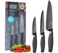 Juego de cuchillos Unyqoos® de 3 piezas: cuchillo pelador, cuchillo universal y cuchillo japonés Santoku, forjados en acero inoxidable con filo hueco, con revestimiento cerámico antibacteriano y de ti