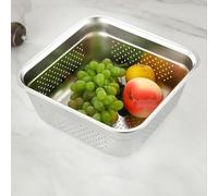 Juego de cuencos de acero inoxidable 2 en 1 diseñado como bañera y colador para tareas diarias de cocina, incluyendo lavado y drenaje (26 cm)