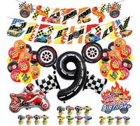 Juego de decoración de cumpleaños de coche de carreras, juego de fiesta temática de carreras, accesorios para niños, fiesta de cumpleaños infantil (9)
