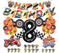 Juego de decoración de cumpleaños de coche de carreras, juego de fiesta temática de carreras, accesorios para niños, fiesta de cumpleaños infantil (8)