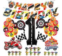 Juego de decoración de cumpleaños de coche de carreras, juego de fiesta temática de carreras, accesorios para fiestas infantiles de cumpleaños (1)