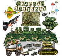 Juego de decoraciones de fiesta militar, vajilla de malla de camuflaje de campo de jungla, tanque 4D, globo, vehículo blindado, caza, regalo de cumpleaños para niños 1set