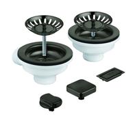 Juego de desagüe GROHE, con excéntrica, para Fregaderos de cocina con 2 cubetas, con elemento de tapa, tapa/tapa cuadrada, 40998AL0, Color: grafito duro cepillado