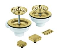 Juego de desagüe GROHE, con excéntrica, para Fregaderos de cocina con 2 cubetas, con elemento de tapa, tapa/tapa cuadrada, 40998GN0, Color: fresco amanecer cepillado