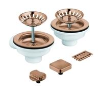 Juego de desagüe GROHE, con excéntrica, para Fregaderos de cocina con 2 cubetas, con elemento de tapa, tapa/tapa cuadrada, 40998DL0, Color: cálido atardecer cepillado