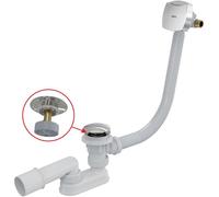 Juego de desagüe y desbordamiento para bañera Alcadrain, sistema CLICK/CLACK, con función de llenado, apto para bañeras de paredes gruesas, cromado, 100 cm
