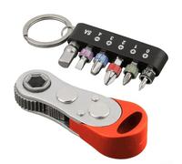 Juego de destornilladores de trinquete compactos 7pcs con herramienta de llave voladora y adaptador para reparación y uso de montaje de bricolaje (rojo)