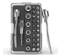 Juego de destornilladores de trinquete de ángulo recto VMAN: enchufe métrico de 72 dientes y cabezal de broca combinado mango corto ultrafino para espacios estrechos 28in1 ratchet set