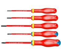 FACOM Juego de 5 Destornilladores Aislados PROTWIST 1000V, Mango Soft Grip, Tratamiento Térmico, Suministrado en Caja, Tamaños: 3.5mm, 4mm, 5.5mm, PZ1, PZ2, ATD.J5VE.PB
