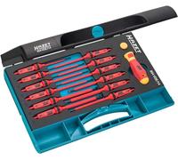 Juego de destornilladores HAZET 804VDE/14 I Aislamiento de protección VDE hasta 1000V I Juego de 14 piezas I con estuche de plástico I Juego de destornilladores con comprobación VDE".
