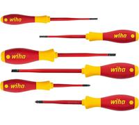 Juego de destornilladores Wiha SoftFinish slimFix (35389), de 6 piezas, juego de destornilladores VDE para electricistas, aislados a 1000V, con punta plana y estrella