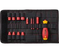 Juego de destornilladores y adaptadores para llave de vaso de 1/4" eléctrico, modelo "slimVario", color rojo/amarillo, de 14 piezas, con puntas "slim"