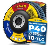 Juego de discos de lija segmentados S&R, 10 unidades, de 115 x 22,23 mm, de calidad profesional. Discos segmentados, tipo T29, juego de lijas para acero inoxidable, INOX y acero, grano P4040