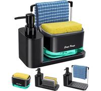 Juego de dispensador de jabón de Cocina con Bandeja y Soporte de Esponja, dispensador de jabón de Manos y Platos con Soporte para paños de Cocina, Organizador de Almacenamiento 5 en 1, práctico